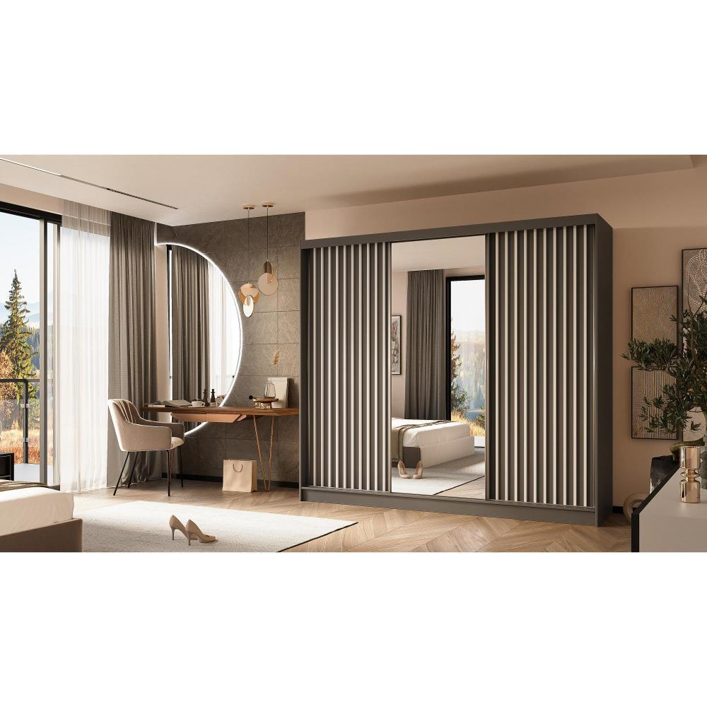 SCHWEBETÜRENSCHRANK Helix 240/216/61 grau+weiß - Weiß/Grau, Holzwerkstoff (240/216/61cm) - Beautysofa