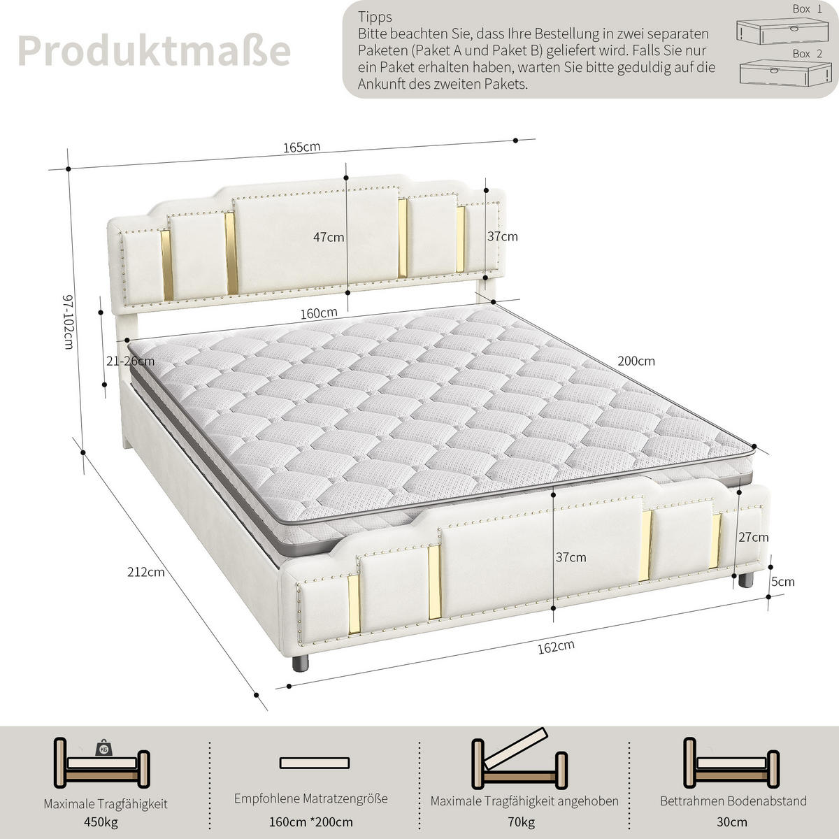 POLSTERBETT 160/200 cm Beige mit Hydraulisches Staufach und LED-Ambientebeleuchtung - Beige, Textil (160/200cm) - Oxeza