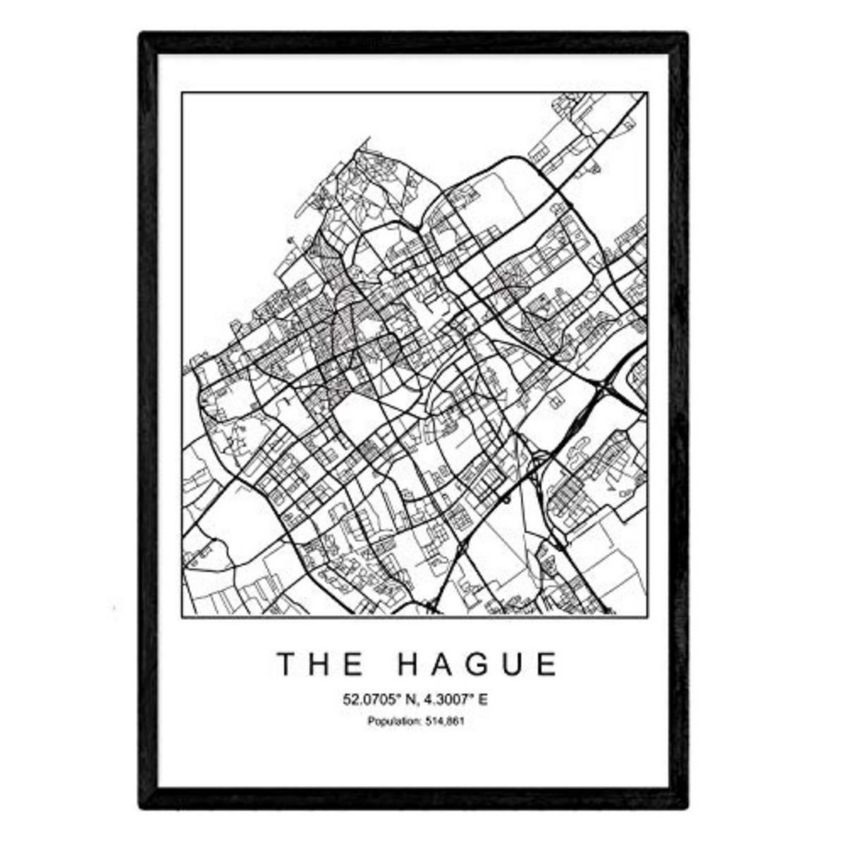 POSTER Der Hague Nordic-Stil A4 Schwarzer Rahmen - Schwarz, Papier (29.7/5/21cm) - Nacnic