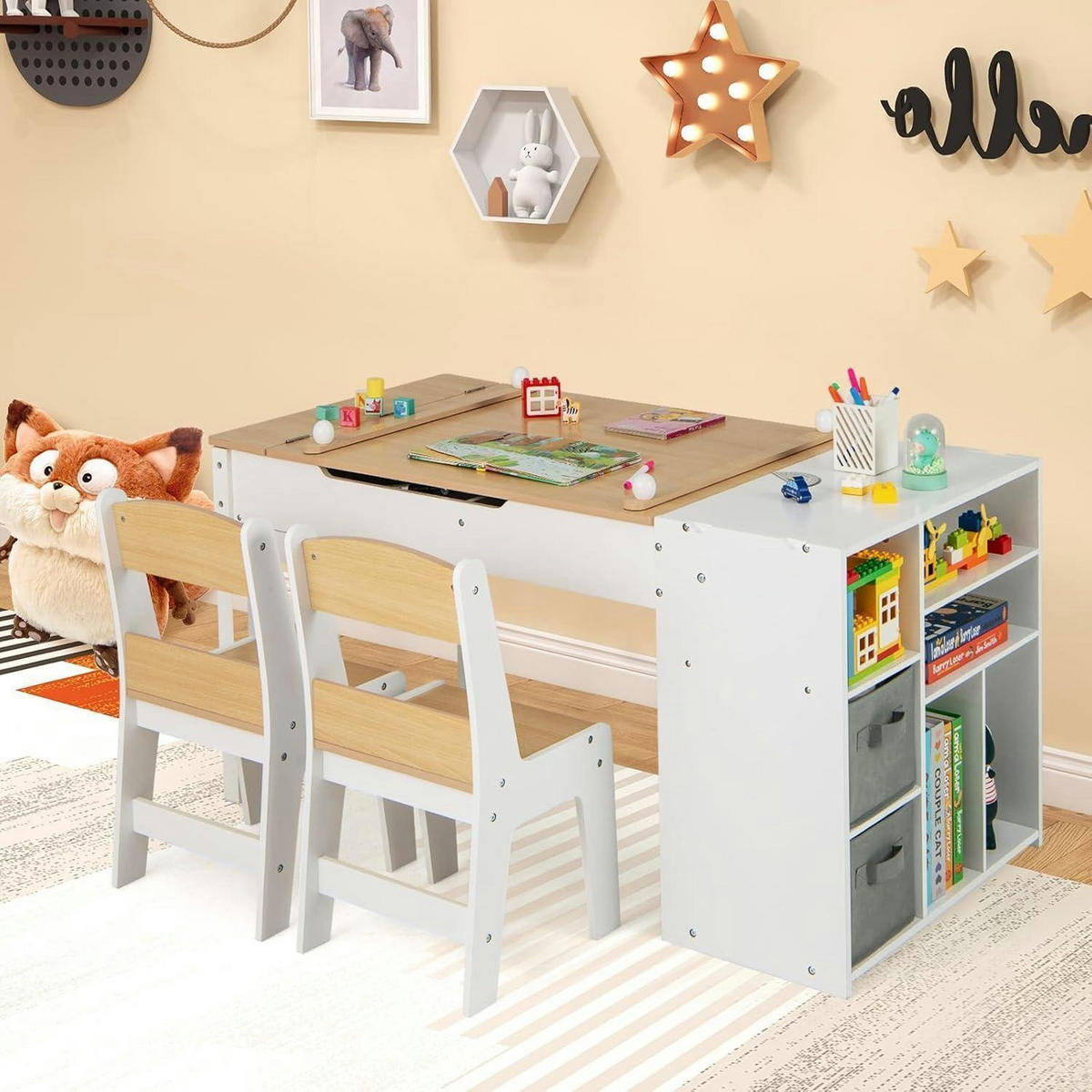 KINDERTISCH mit 2 Stühlen 3-teiliges Set Natur - Weiß, Holz (60/60/120cm)