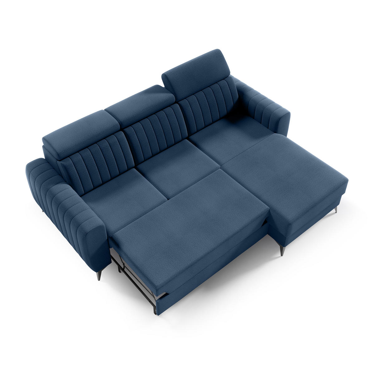 ECKSCHLAFSOFA Connor I verstellbare Kopfstützen, Dunkelblau - Schwarz/Dunkelblau, Textil (238/176cm) - Beautysofa