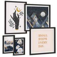 BILDER SET 5er Set - 50x50 cm & 20x30 cm & 40x60 cm Schwarzer Rahmen - Turmbrücken in europäischen Städten - Schwarz, Kunststoff (40/60cm) - TULUP