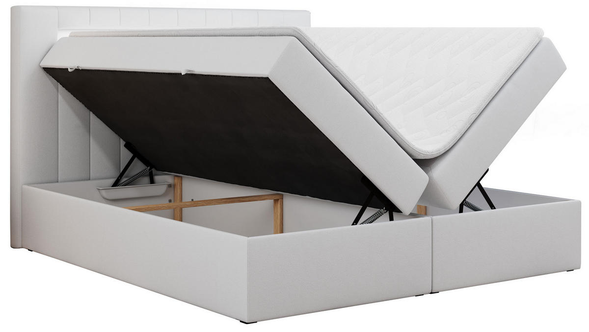 BOXBETT GOLD-5 LED 160/200 Weiß Kunstleder - H3 - Weiß, Holz/Textil (160/200cm) - MKS