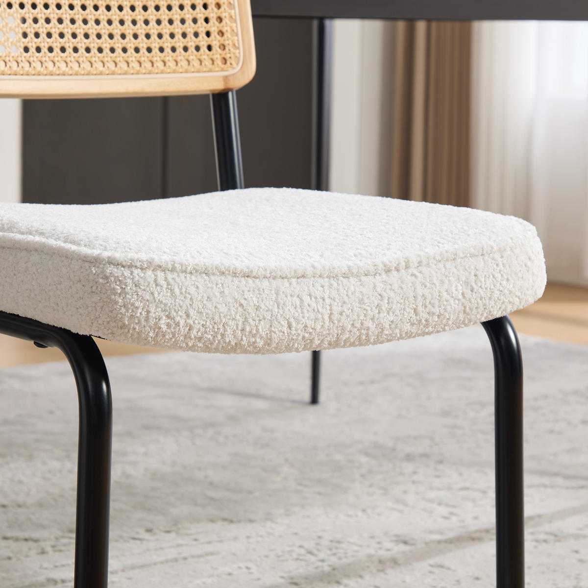 SCHWINGSTUHL DE-36881 2er-Set mit Rattan-Rückenlehne und Chenille-Sitz Elfenbein - Creme, Metall (58/86/46cm) - ComfortXL