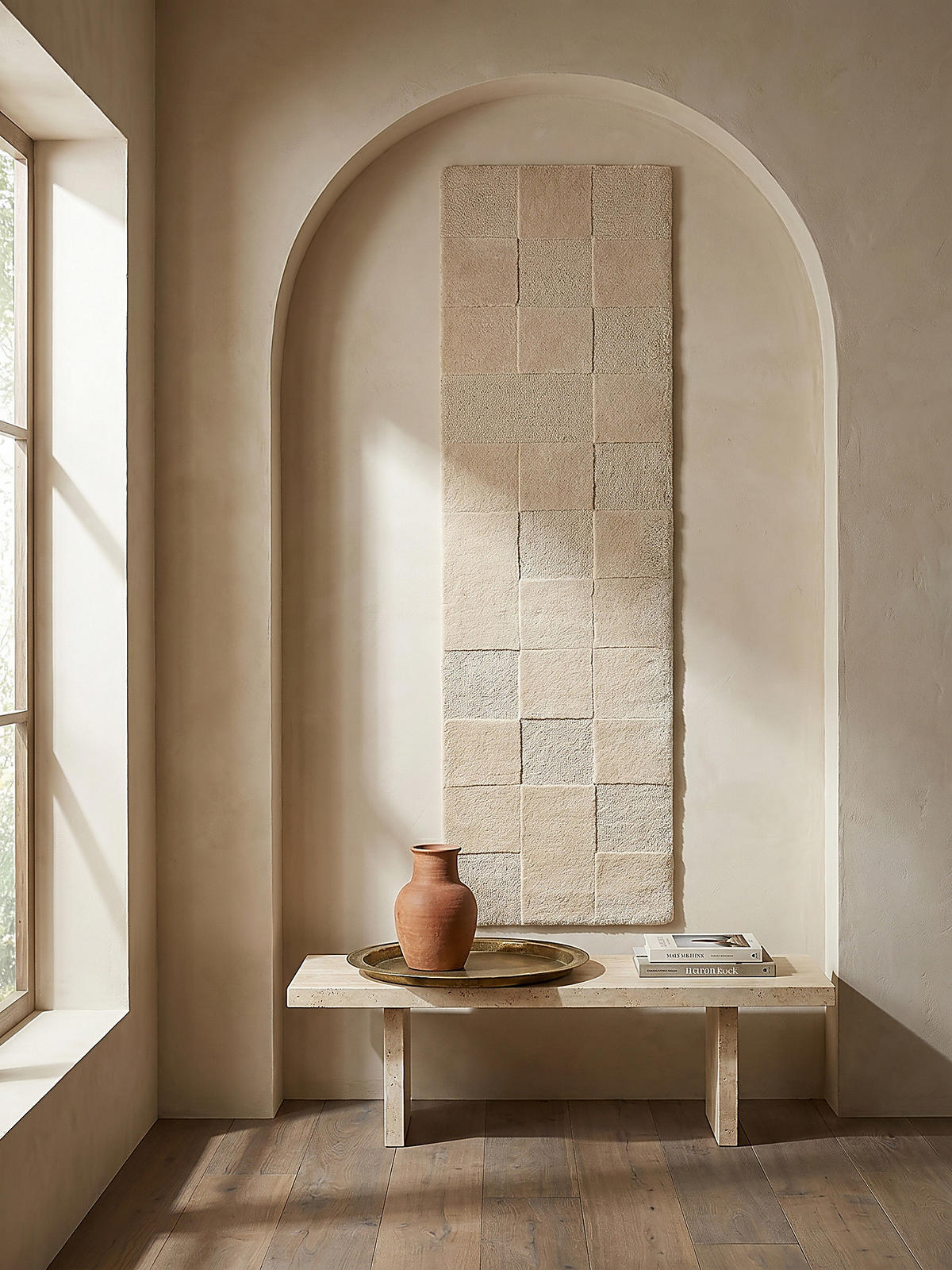 WOLLTEPPICH DEBEN, mit Schachbrettmuster, Natur, 60 x 230 cm - Beige, Textil (60/230cm) - KADIMA DESIGN