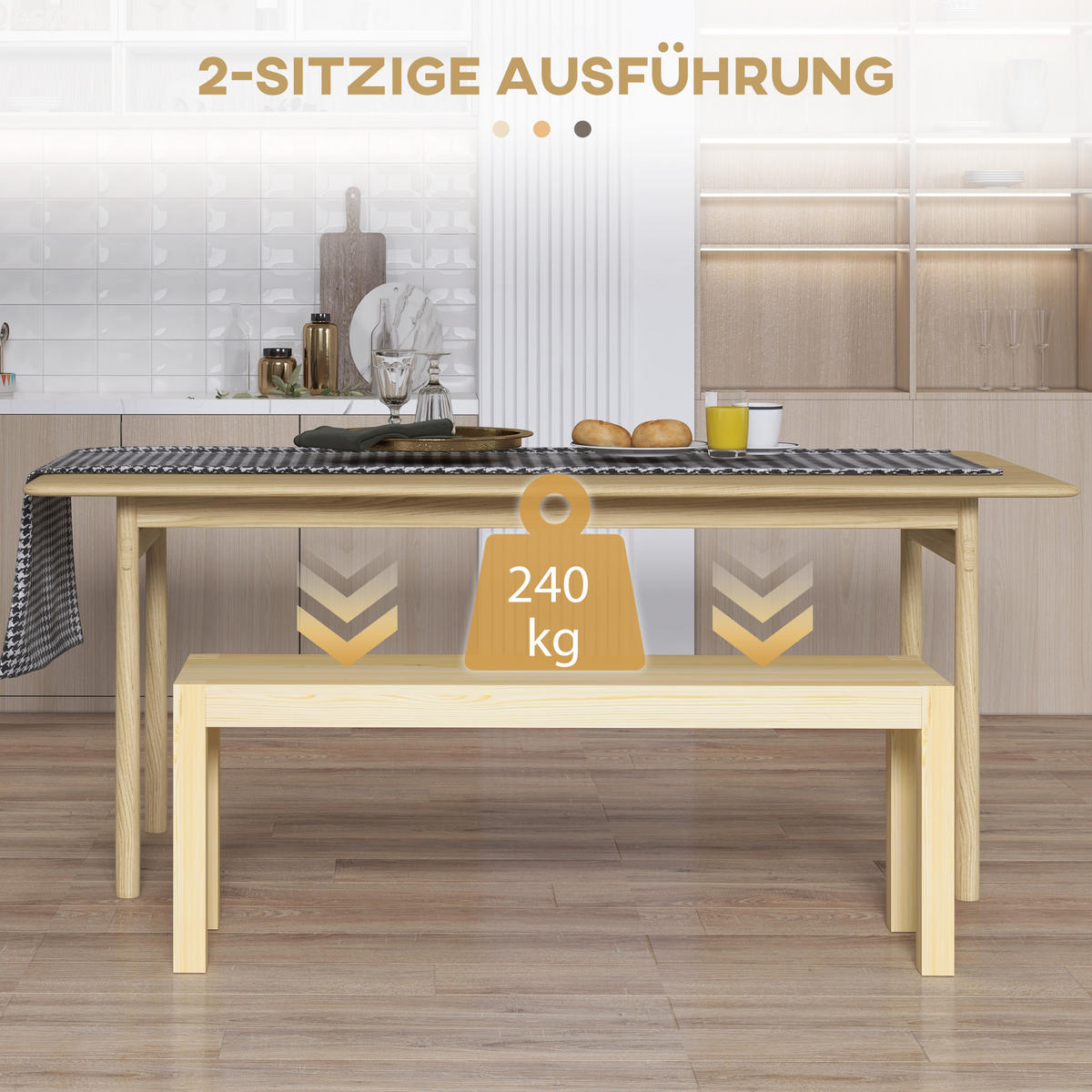 KÜCHENBANK im Landhaus-Stil, Kiefernholz, 120 x 33 x 45 cm, Natur - Naturfarben, Holz (33/45/120cm) - HOMCOM