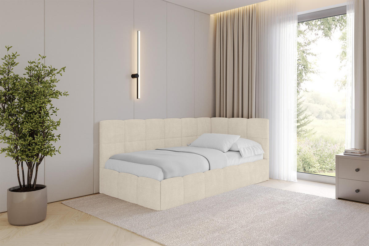 EINZELBETT Jugendbett mit Bettkasten Links, mit Matratze - LIVY 100x200 Beige - Sandfarben, Holzwerkstoff/Textil (100/200cm) - ALTDECOR