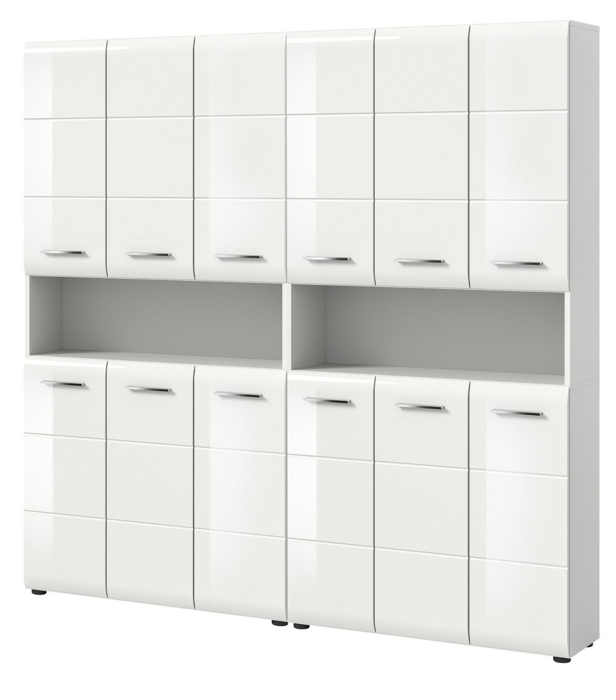 HOCHSCHRANK weiß Hochglanz 180 cm, Badezimmer Schrank mit viel Stauraum - Weiß Hochglanz/Silberfarben, Holzwerkstoff/Kunststoff (180/185/30cm) - Inn.Furn