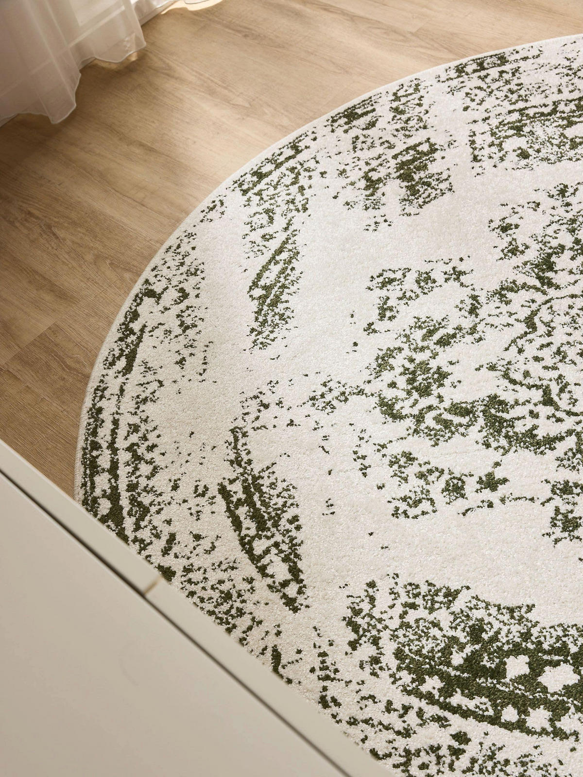 VINTAGE-TEPPICH Sia ø 120 cm rund - Creme/Grün, Kunststoff (120/120cm) - benuta