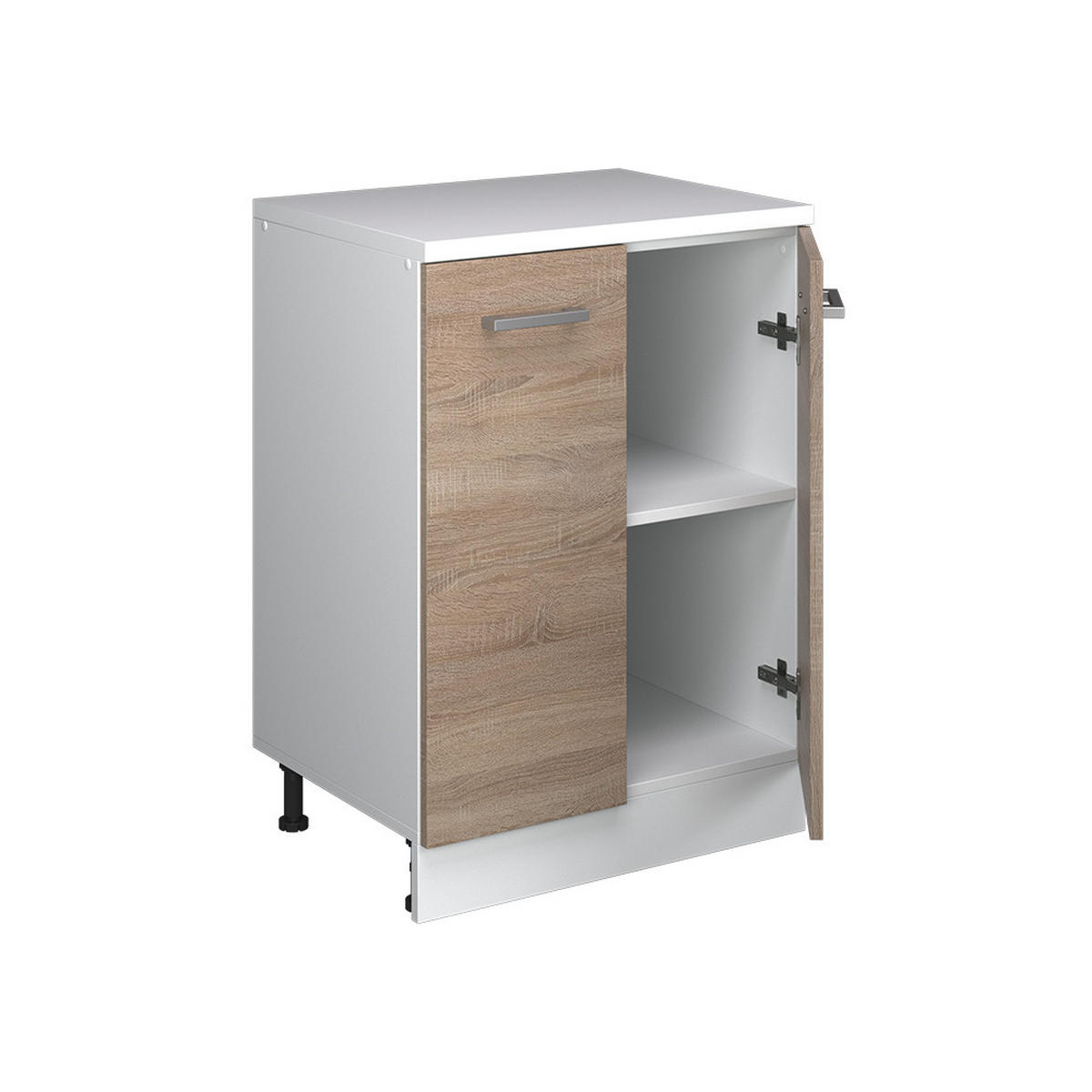 KUHINJSKA OMARA ZA POŠEVNE STREHE R-Line, Sonoma, 60 cm brez naklona z 2 vrati - bela/hrast sonoma, leseni material (60/83.8/46cm) - Vicco