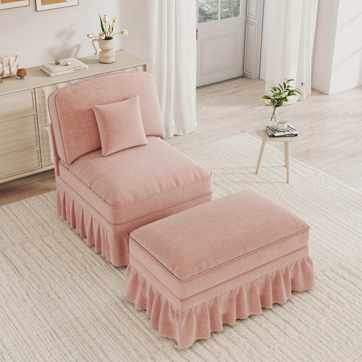 SESSEL DE-34420 mit Hocker Rosa - Pink, Holzwerkstoff (83.5/93/78cm) - ComfortXL