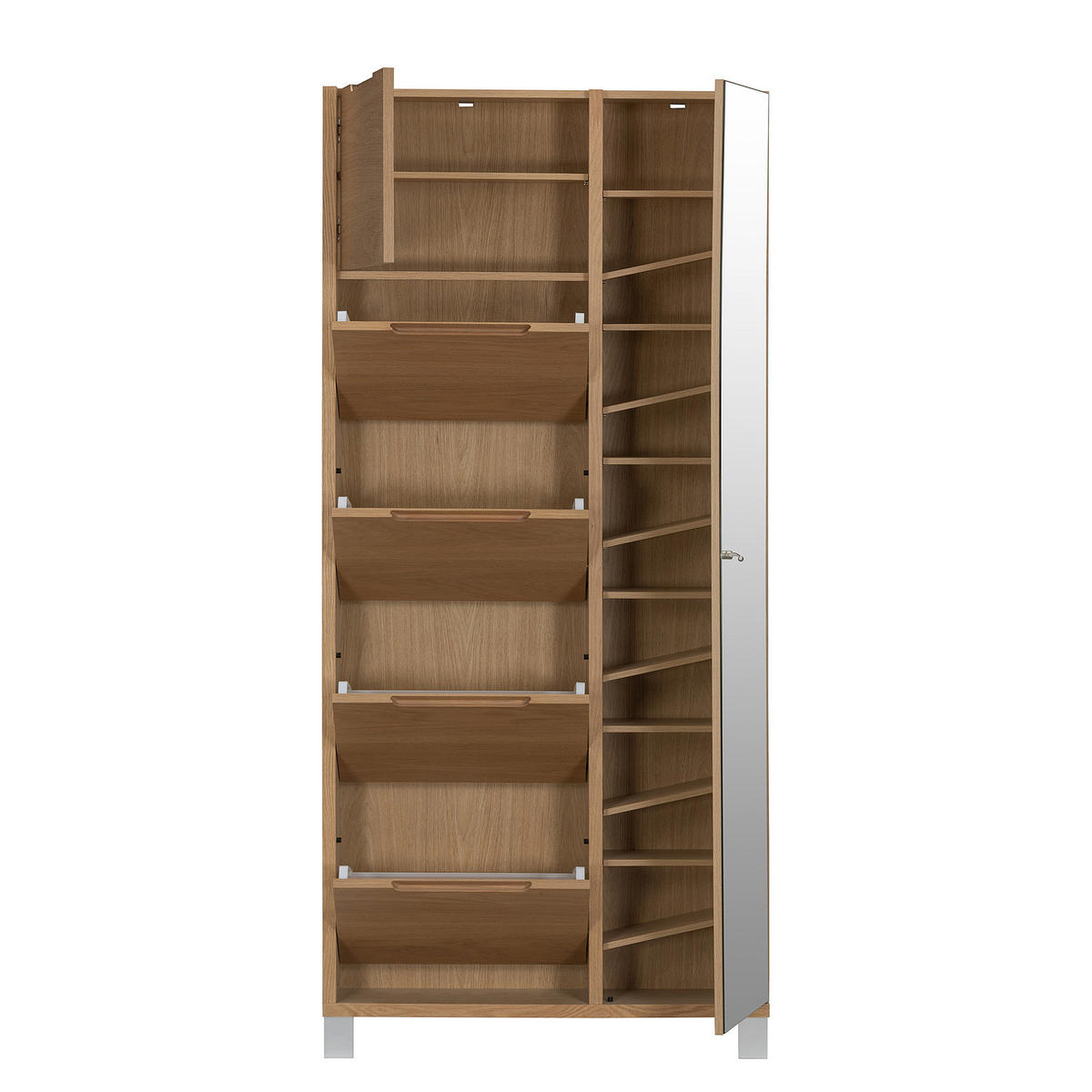 FURNIERTER SCHUHSCHRANK mit Spiegeltür - Eichefarben, Holzwerkstoff/Metall (84/185/17cm) - home24