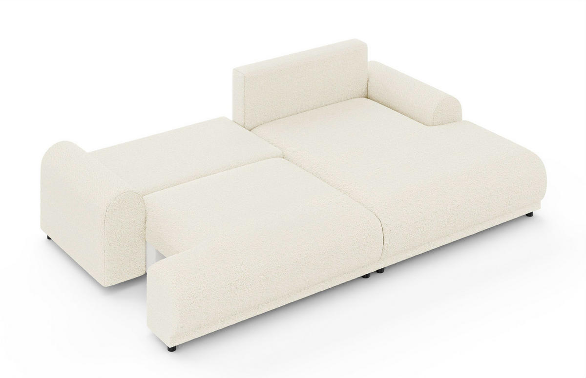 ECKSOFA m.Schlaffunktion, Bettkasten, extrabreite Ottomane rechts, abgerundete Armlehnen, B240/T145/H81 cm, Bezug Bouclé-Charakter Beige Creme / 21027 - Beige/Creme, Kunststoff/Textil (240/145cm) - luma-home