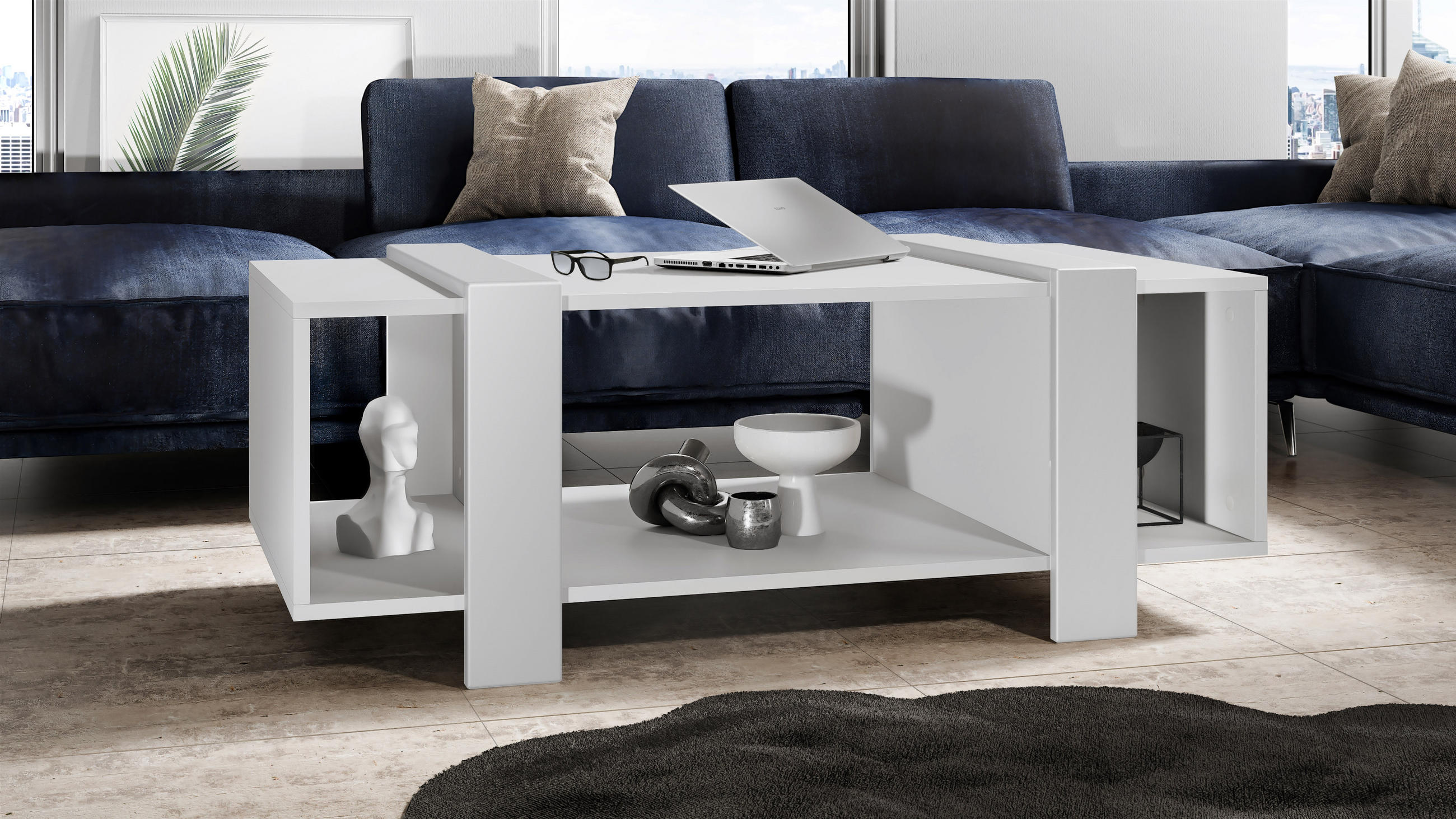 COUCHTISCH Ida Blenden in Weiß matt - Weiß, Holzwerkstoff (56.5/110.5/42cm) - Vladon