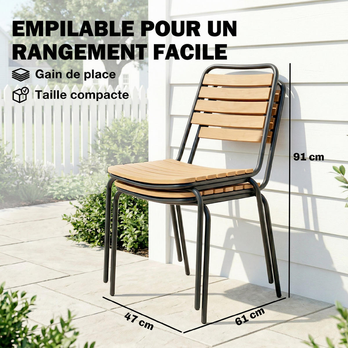 GARTENSTÜHLE 2er-Set DE-13361 Massivholz-Lattenrost Natur - Naturfarben, Metall (47/81/61cm) - ComfortXL