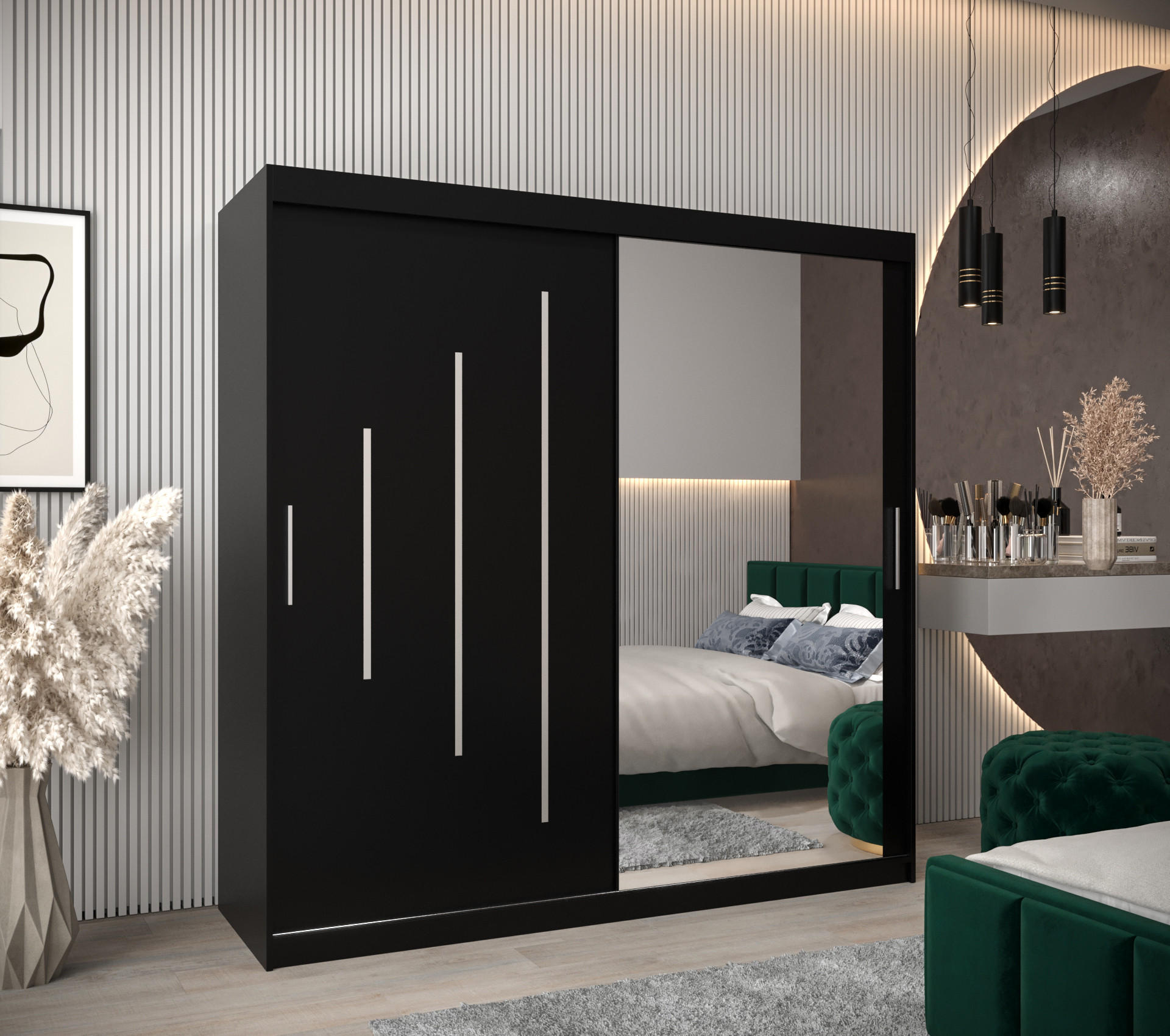 SCHWEBETÜRENSCHRANK 200/200/62 2-türig - Silberfarben/Schwarz, Holz/Kunststoff (200/200/62cm) - Abiks Möbel