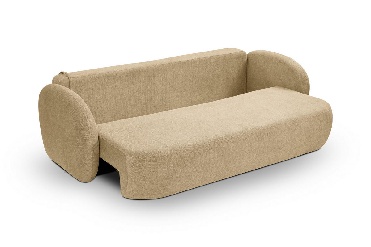 BETTSOFA AMICO Beige Geflochtener Stoff mit Schlaffunktion - Beige, Holz (238/86.5/101cm) - MASSENO