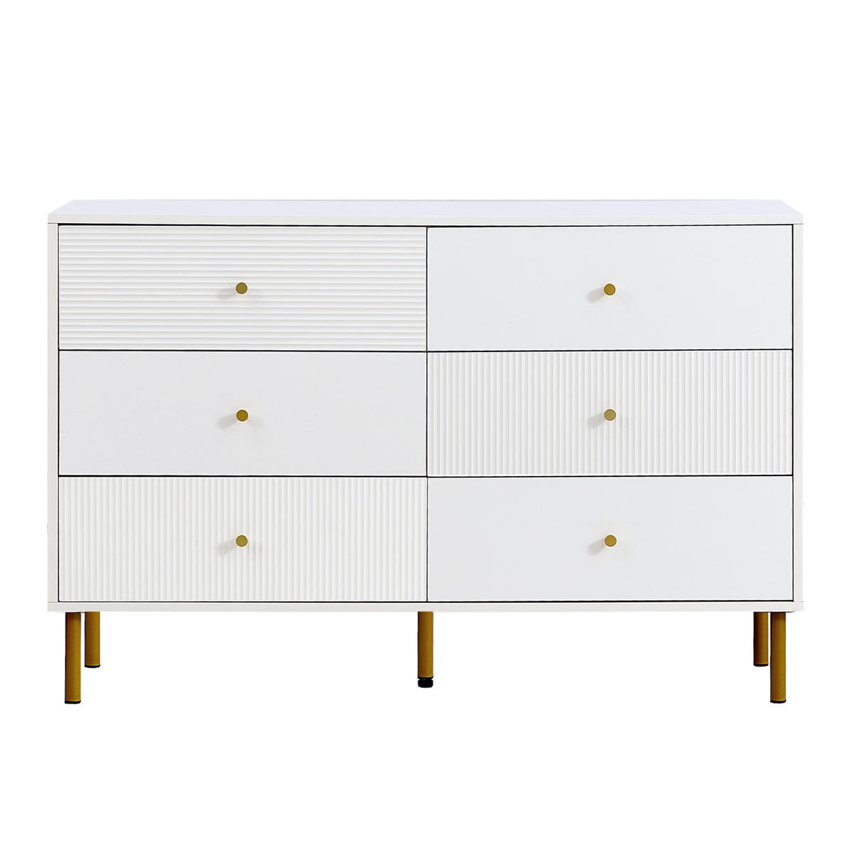 KOMMODE 120/40/78 cm mit 6 Schubladen und Metallbeinen in Weiß - Weiß, Holzwerkstoff (120/78/40cm) - BEAOK