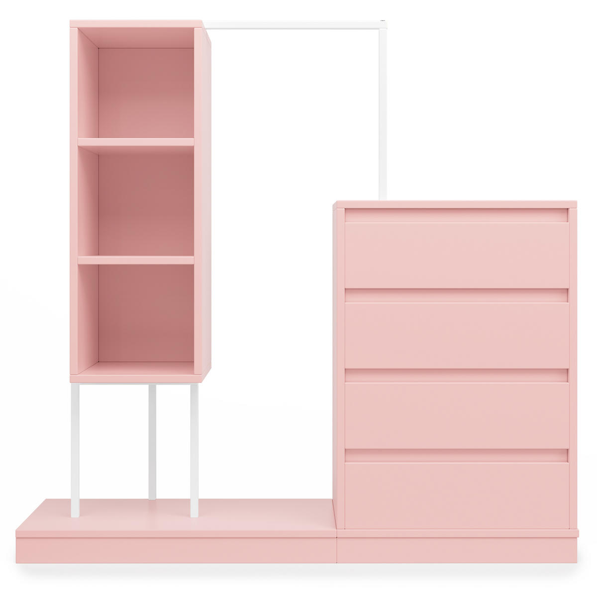 GARDEROBEN-SET in Rosa mit Kleiderstange und Schubladen für Schlafzimmer und Flur, B140/T40/H135 cm - Rosa, Holzwerkstoff/Metall (140/127.5/40cm) - STILVORA
