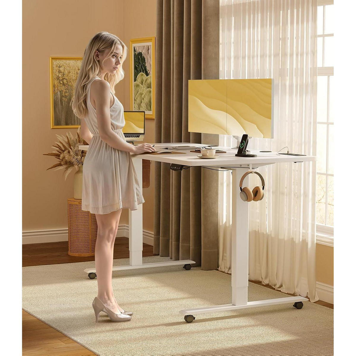 SCHREIBTISCH höhenverstellbar elektrisch 180 cm Blanc Weiß 180 x 70 cm - Weiß, Holz (70/180/72cm)