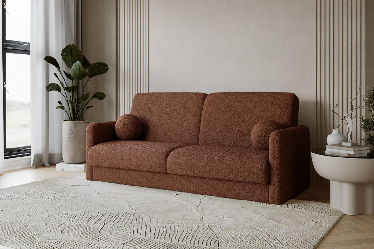 SOFA CLASSY 214cm breit in Boucle Braun - Braun, Holz/Holzwerkstoff (214/93/100cm) - Deine Möbel 24