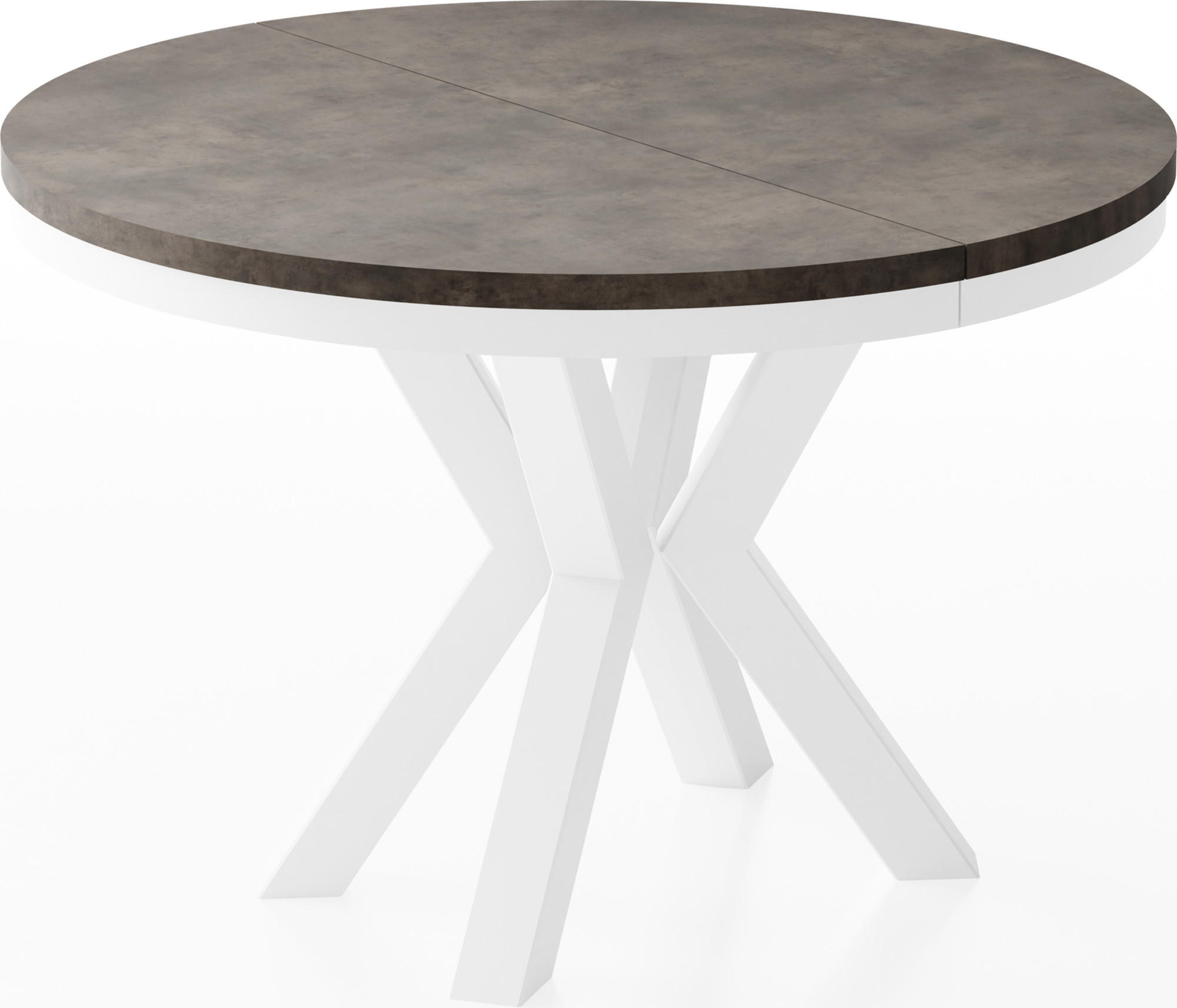 ESSTISCH Clara Weiß runder ausziehbarer, Dunkelgrauer Chicago Beton 100-180/100/76 cm - Dunkelgrau/Weiß, Holzwerkstoff/Metall (100/100/76cm) - WFL GROUP