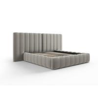 BETT mit Bettkasten und Doppelkopfteil Kelp aus Samt hellgrau 140x200cm - Hellgrau, Textil (140/200cm) - Micadoni