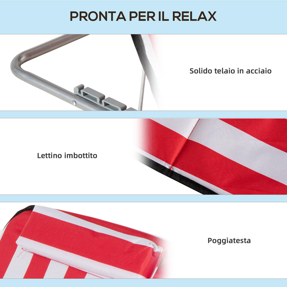 KLAPPSTRANDLIEGE, 2er-Set, Rojo, 5-fach verstellbare Lehne mit Tasche - Rot, Metall (124/45/53cm) - Vallsero