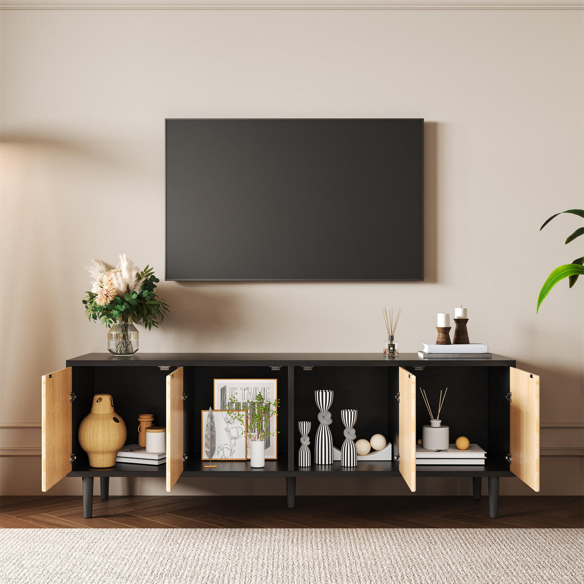 TV-SCHRANK Schwarz 150/38/55 cm - Schwarz, Holzwerkstoff (39.5/55/120cm) - Urban Meuble