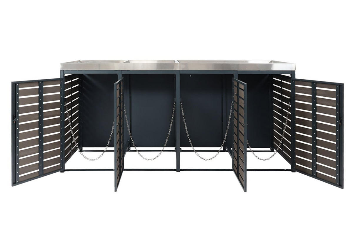 MÜLLTONNENBOX 4er mit Pflanzkasten HxBxT 124x265x84cm Anthrazit - Anthrazit, Metall (265/124/84cm) - PROREGAL