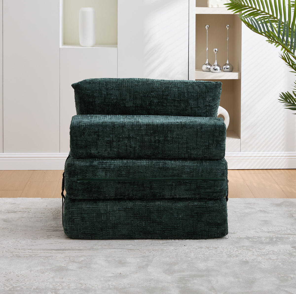 ROZKLÁDACÍ pohovka 79/79/57 cm smaragdová z žinylky s funkcí lůžka a polštáři - tmavě zelená, textil (79/57/79cm) - OKWISH