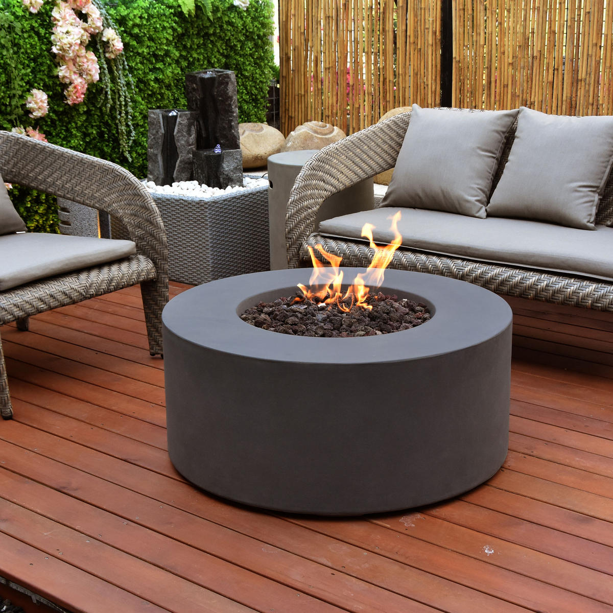 FEUERTISCH Venice Gasfeuerstelle aus GF-Beton 87/87/37 cm - Schwarz, Naturmaterialien (87/37/87cm) - Elementi