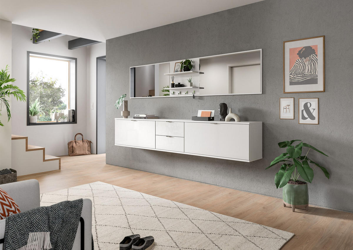 GARDEROBENKOMBINATION 6tlg. Projekt X Garderobe in weiß Nb. und weiß hochglanz B/H/T: 236x193x32 cm - Weiß, Holzwerkstoff (236/191/37cm)