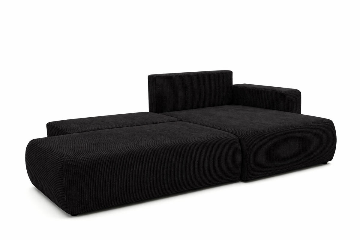ECKSOFA Mit Schlaffunktion Und Bettkasten, Cordstoff Poso, Schwarz, Rechts, OPEN XL - Schwarz, Holz (262/145cm) - Kaiser Möbel