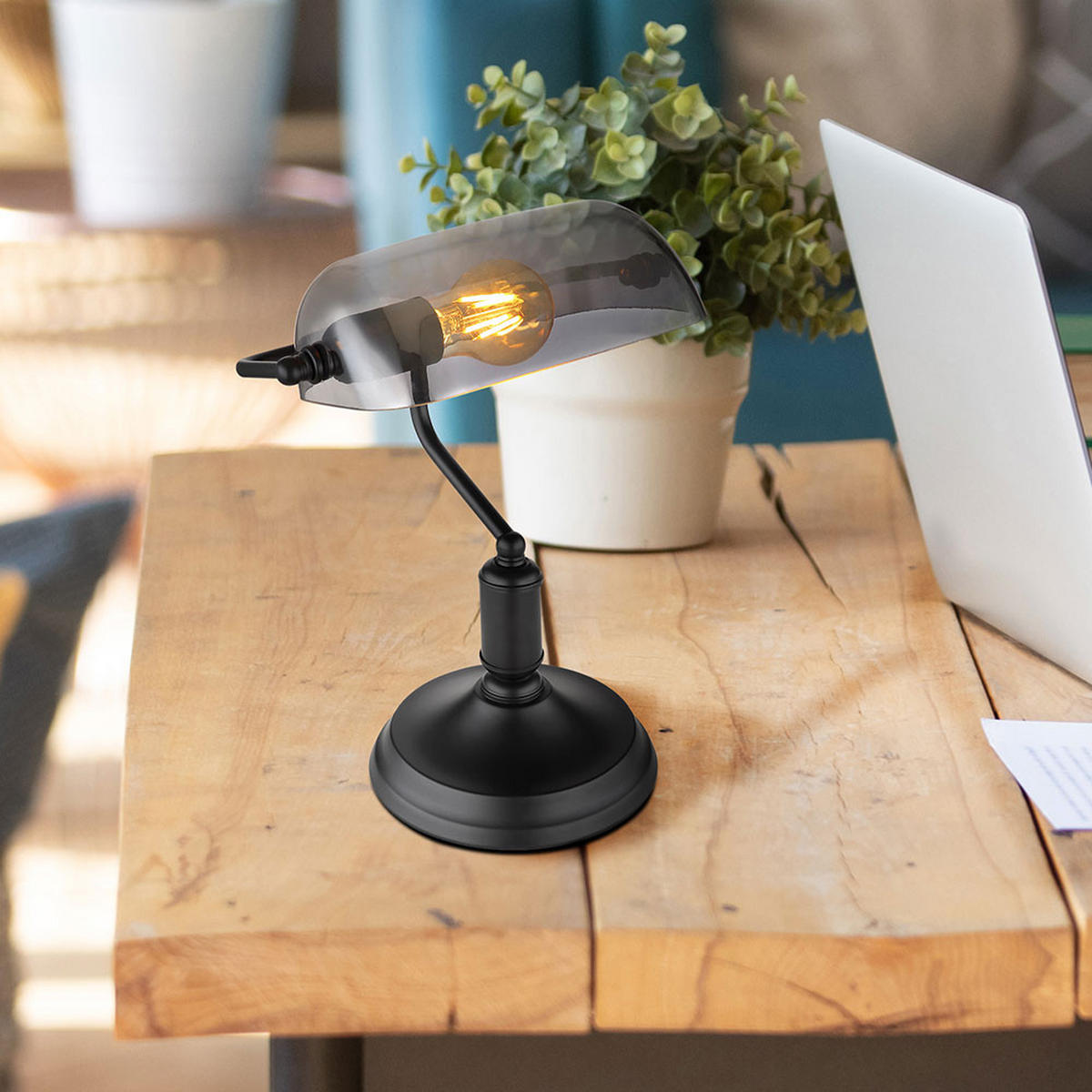 LED TISCHLEUCHTE Antique Schwarz Glas Rauch - Schwarz, Glas (25/18/32cm) - Globo Lighting