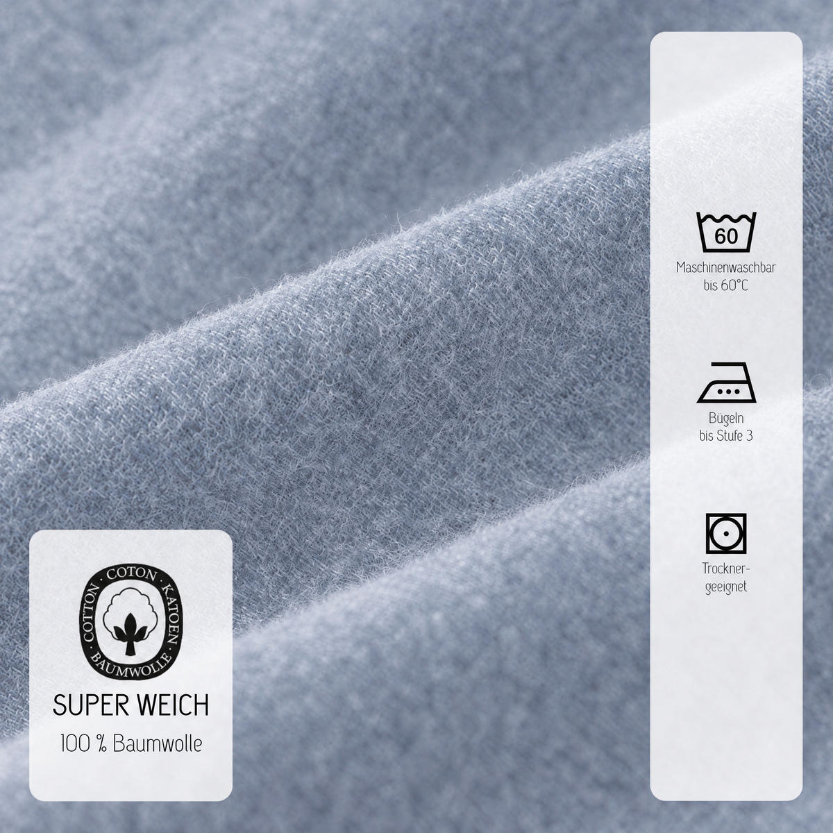 SPANNBETTTUCH Premium Biber Melange UNI blau, 180x200 cm - 200x200 cm - Blau, Textil (200/200cm) - biberna