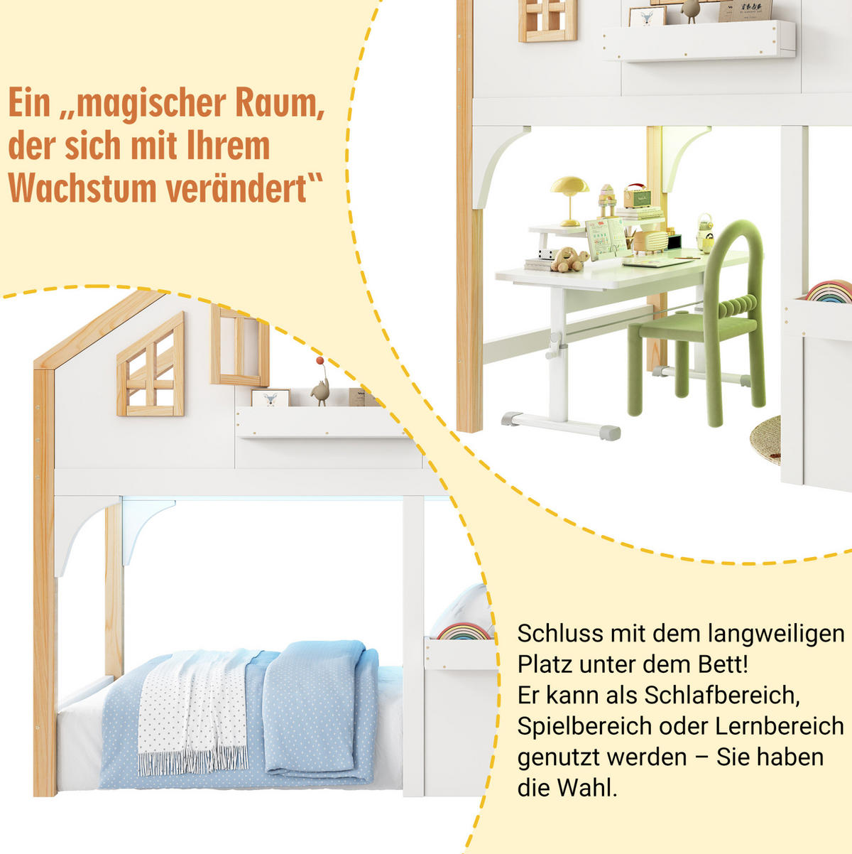 HOCHBETT 90 x 200 cm Weiß mit LED und Stauraumtreppe ohne Matratze - Weiß, Holz (90/200cm) - MIVRAY