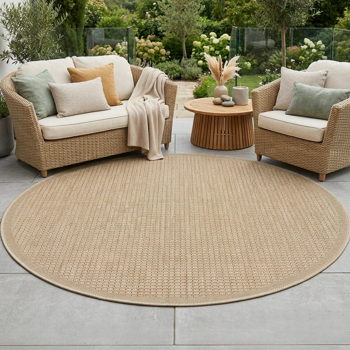 OUTDOOR-TEPPICH 092 Braun Wetterfest 200 cm Rund - Braun, Textil (200/200cm) - carpet city