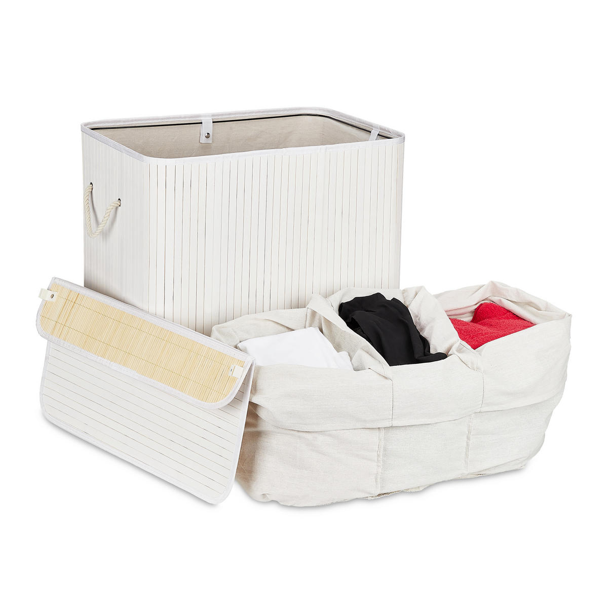 WÄSCHEKORB - Weiß, Holz/Wellpappe (62.5/62/42.5cm) - Relaxdays