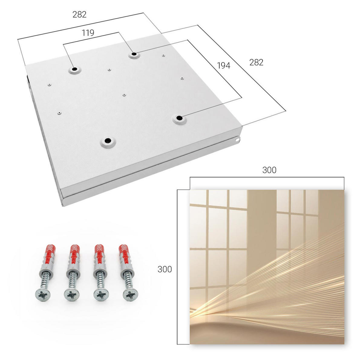 SCHLÜSSELBOX Weiß 30x30 cm – Türöffnung nach rechts - Minimalistische Linien - Beige, Metall (30/30/5cm) - TULUP