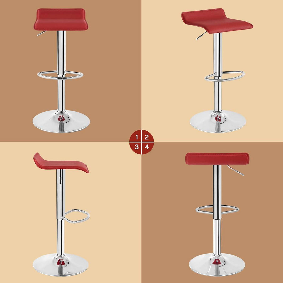 BARHOCKER 2er Set, Höhenverstellbarer, aus Kunstleder Metall - Bordeaux, Metall (38.5/84/39.5cm) - Woltu