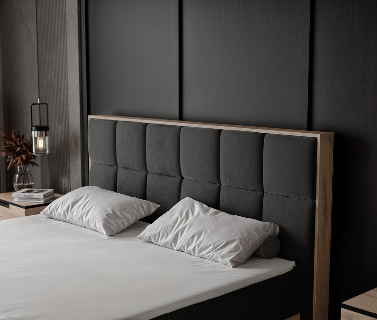 BOXBETT LAVIO II 160/200 cm, in Grau, mit Matratze und Topper - Grau, Holzwerkstoff/Textil (160/200cm) - Idohome