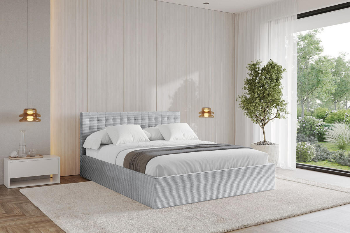 POLSTERBETT mit Bettkasten und Lattenrost, Boxbett ohne Matratze - PARI 180x200 Grau - Alufarben, Holzwerkstoff/Textil (180/200cm) - ALTDECOR