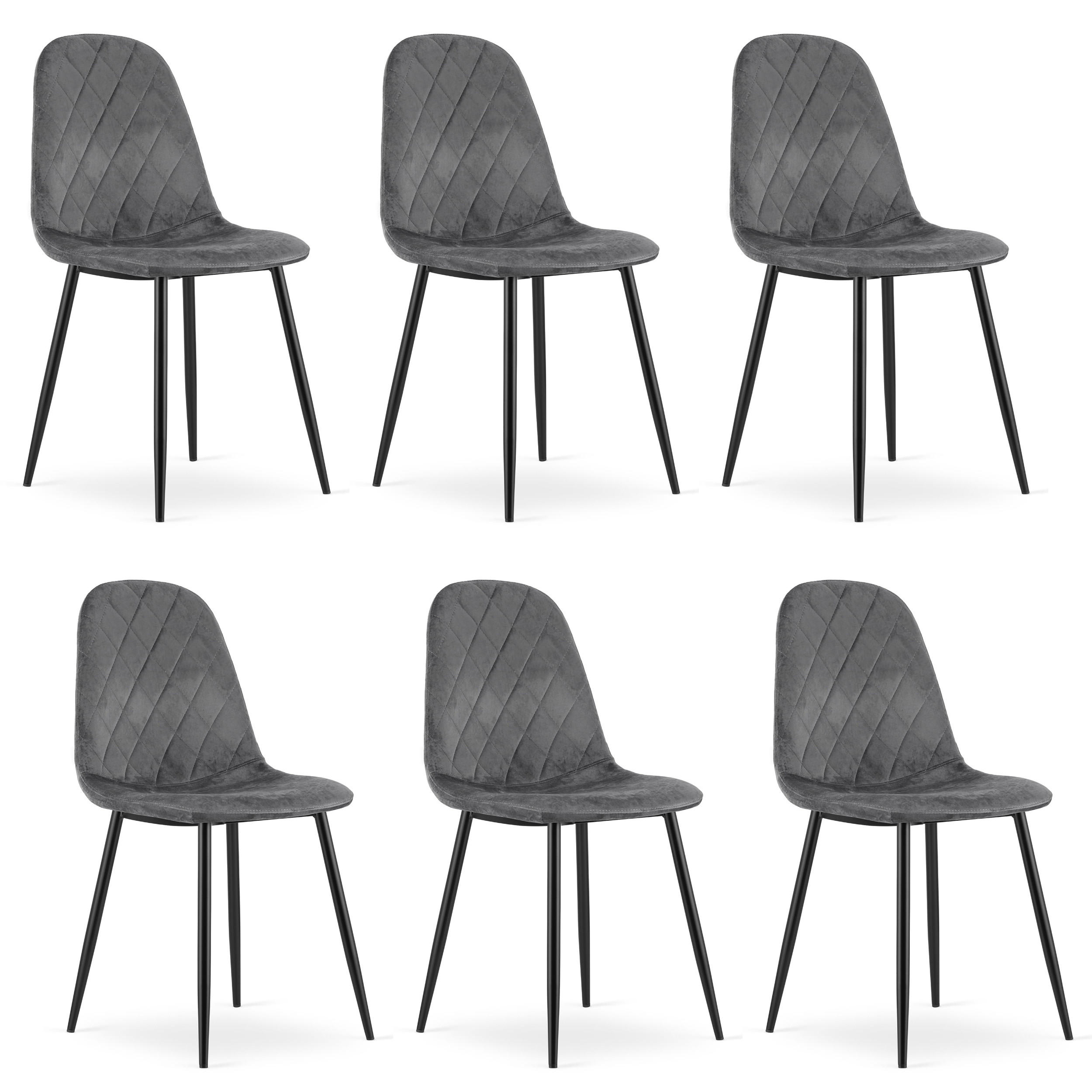 STUHL PIENZA 6-er Set, Grau, mit Samtstoff gepolstert - Anthrazit, Textil/Metall (45/88/51cm) - Komodee