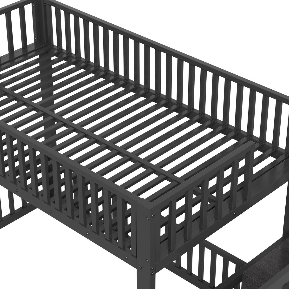 ETAGENBETT 90/200 cm Schwarz mit Stauraumleiter und LED - Schwarz, Metall (90/200cm) - Oxeza