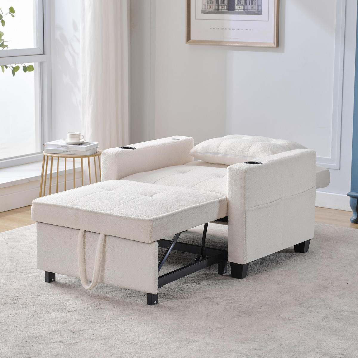 RELAXSESSEL 87/74/84 cm Weiß mit Getränkehaltern und USB Anschluss - Weiß, Textil (74/84/87cm) - Oxeza