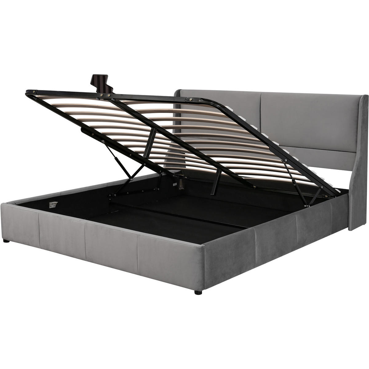 POLSTERBETT 160/200 cm grau mit hydraulischem Bettkasten - Grau, Textil (160/200cm) - OKWISH