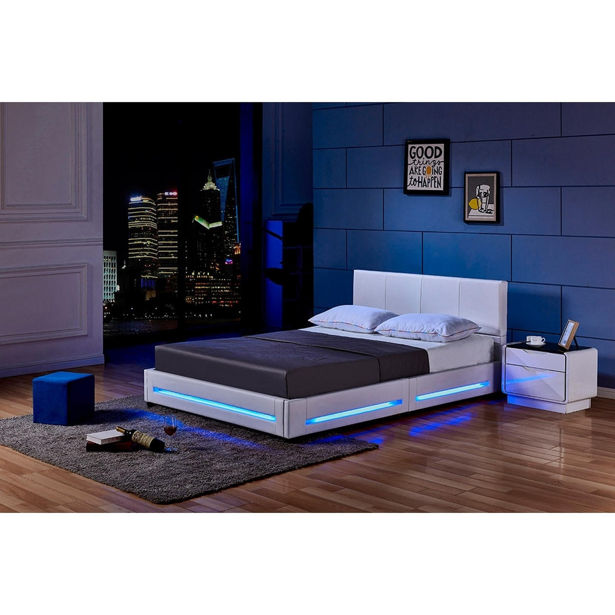 LED BETT ASTEROID - Weiß, 180 x 200 cm - Weiß, Kunststoff - Home Deluxe