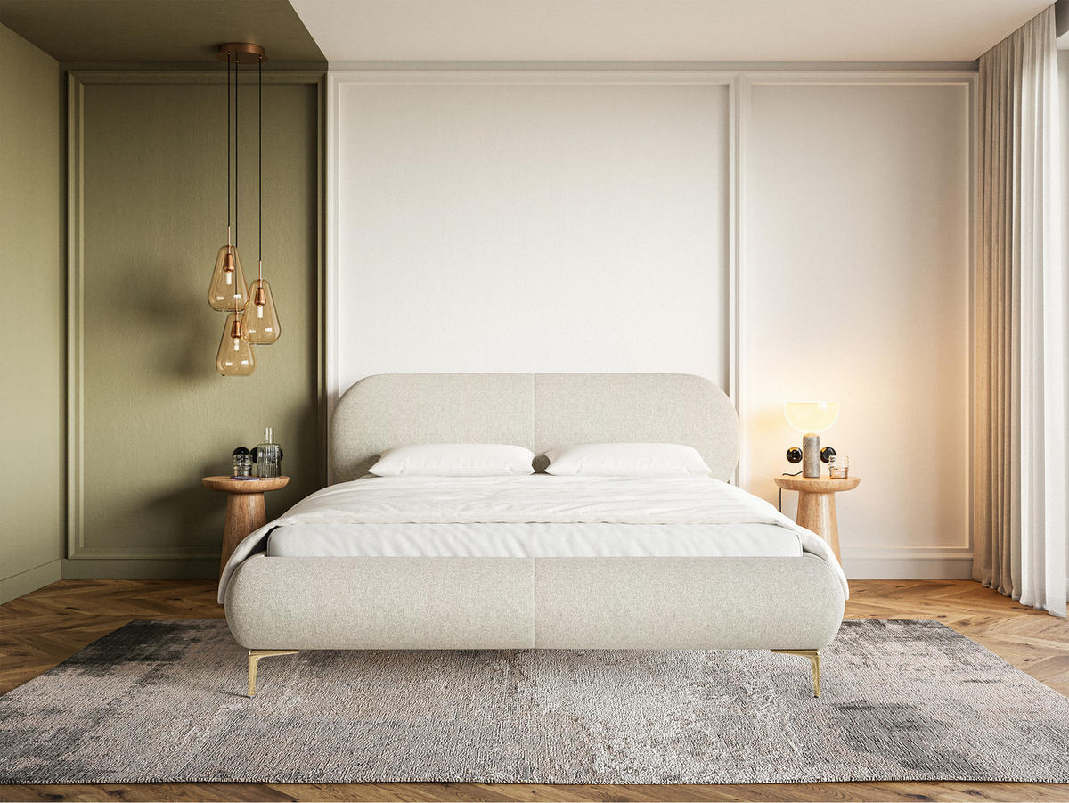 POLSTERBETT Ovalle Cremeweiß mit goldenen Metallbeinen 140 cm - Goldfarben/Creme, Textil/Metall (140/200cm) - Selsey