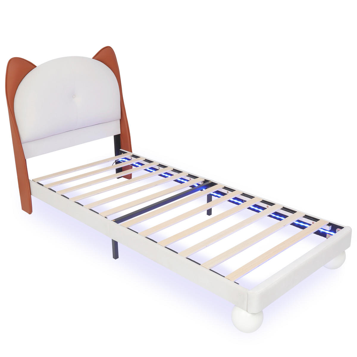 KINDEREINZELBETTEN aus Kunststoff 90x200 cm in Beige-Gelbbraun mit LED-Lichtleiste - Beige, Kunststoff (90/200cm) - Modfu